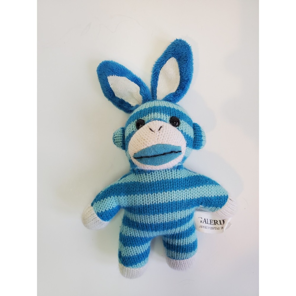 Blue Striped Sock‎ Monkey Easter Bunny Ears Plush Girl 5 Inch Galerie